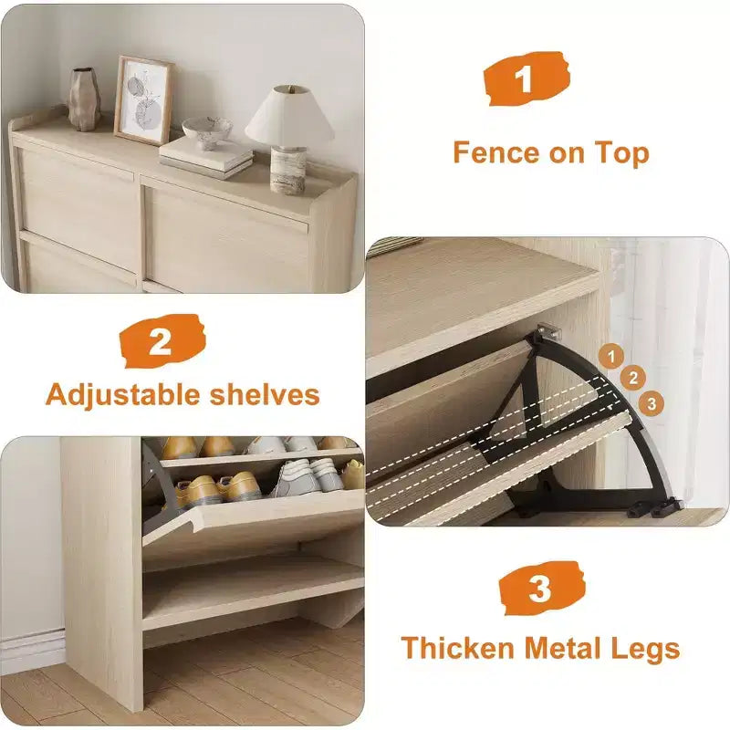 4-Drawer Flip Shoe Cabinet with Adjustable Shelf - Versatile Wooden Storage Organizer for Hallway, Entryway & Living Room
