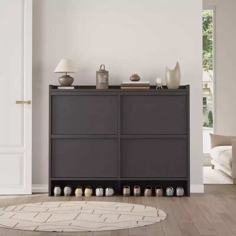 4-Drawer Flip Shoe Cabinet with Adjustable Shelf - Versatile Wooden Storage Organizer for Hallway, Entryway & Living Room