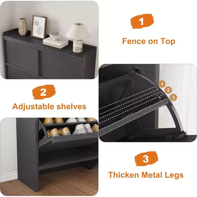 4-Drawer Flip Shoe Cabinet with Adjustable Shelf - Versatile Wooden Storage Organizer for Hallway, Entryway & Living Room