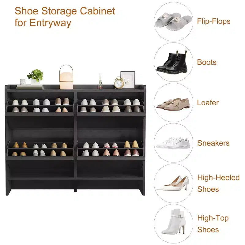 4-Drawer Flip Shoe Cabinet with Adjustable Shelf - Versatile Wooden Storage Organizer for Hallway, Entryway & Living Room