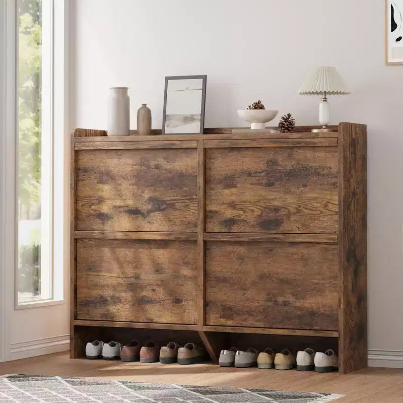 4-Drawer Flip Shoe Cabinet with Adjustable Shelf - Versatile Wooden Storage Organizer for Hallway, Entryway & Living Room