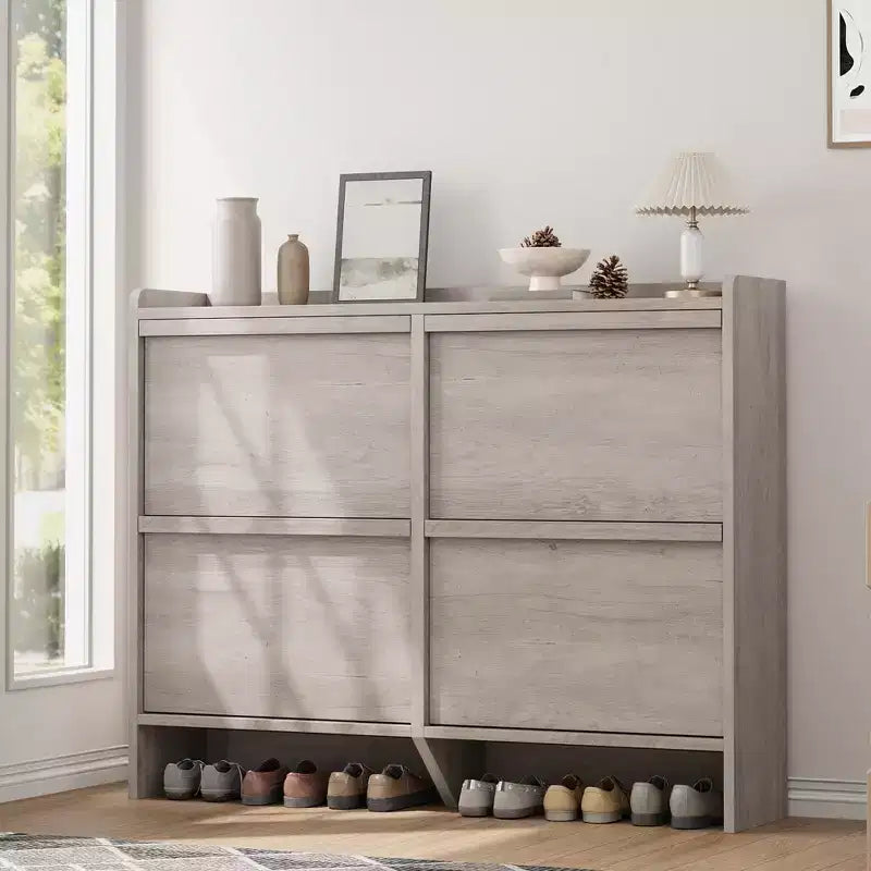 4-Drawer Flip Shoe Cabinet with Adjustable Shelf - Versatile Wooden Storage Organizer for Hallway, Entryway & Living Room