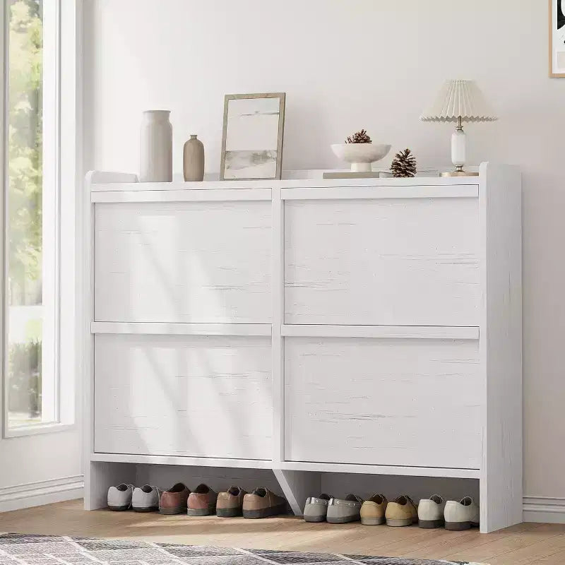 4-Drawer Flip Shoe Cabinet with Adjustable Shelf - Versatile Wooden Storage Organizer for Hallway, Entryway & Living Room