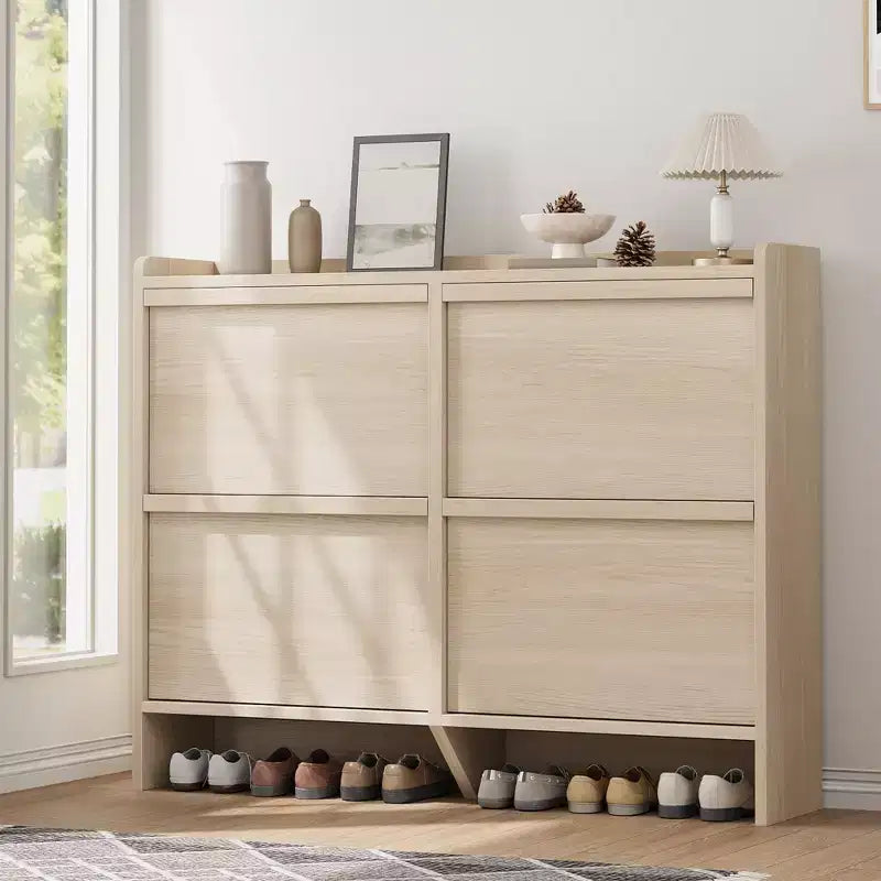 4-Drawer Flip Shoe Cabinet with Adjustable Shelf - Versatile Wooden Storage Organizer for Hallway, Entryway & Living Room