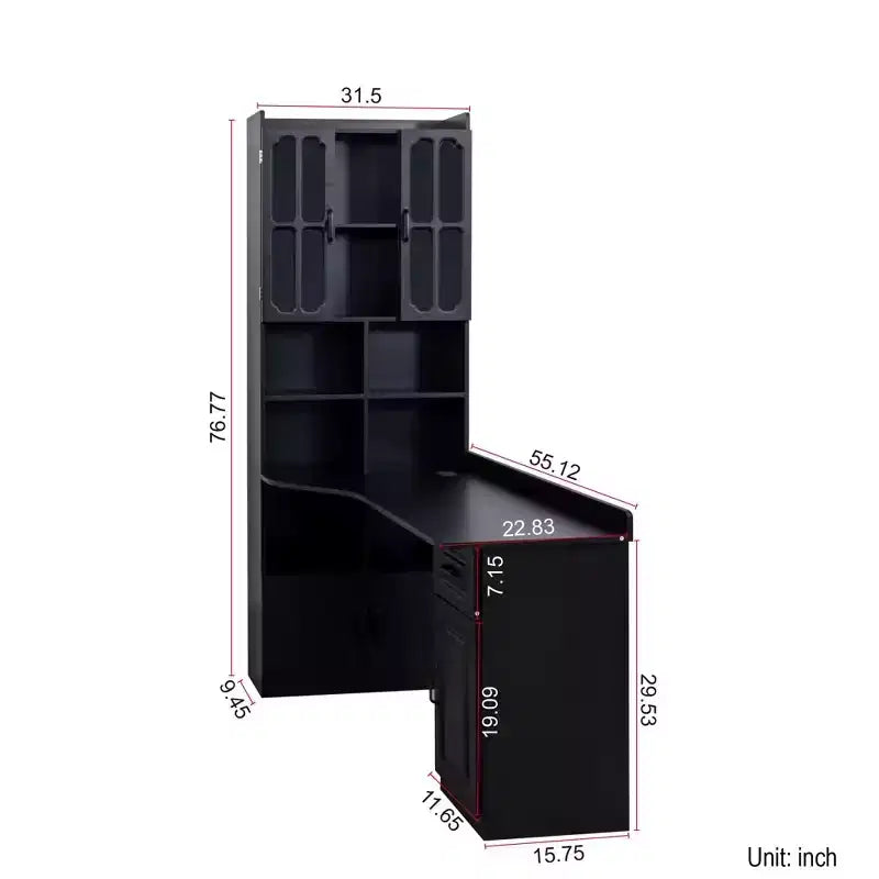 L Shaped Computer Desk With Hutch, Office Corner Desk with Drawer & Bookshelf, Study Table Writing Desk, Gaming Computer Desk for Study Room Black