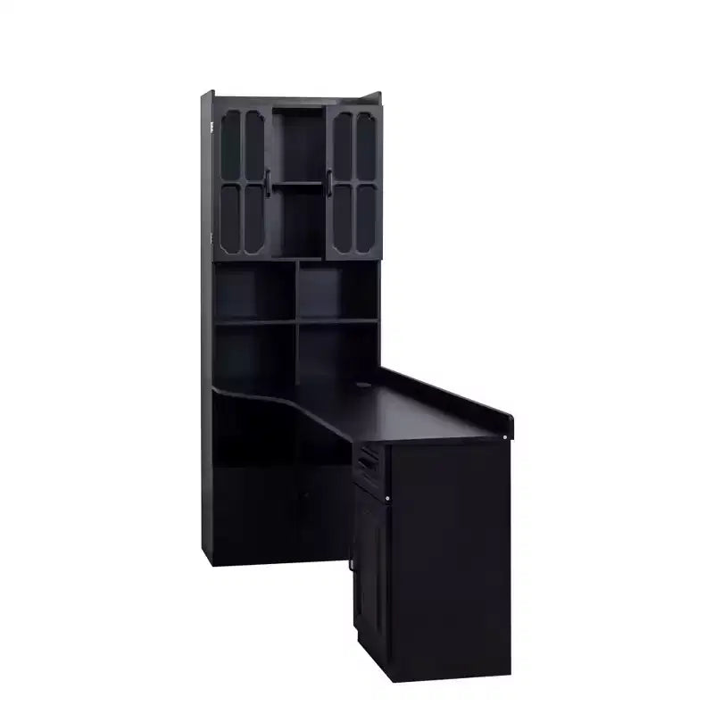 L Shaped Computer Desk With Hutch, Office Corner Desk with Drawer & Bookshelf, Study Table Writing Desk, Gaming Computer Desk for Study Room Black