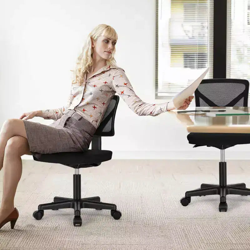 Chaise de bureau pivotante à roulettes en résille, avec hauteur réglable et support lombaire, chaise de jeu à dossier bas pour le bureau