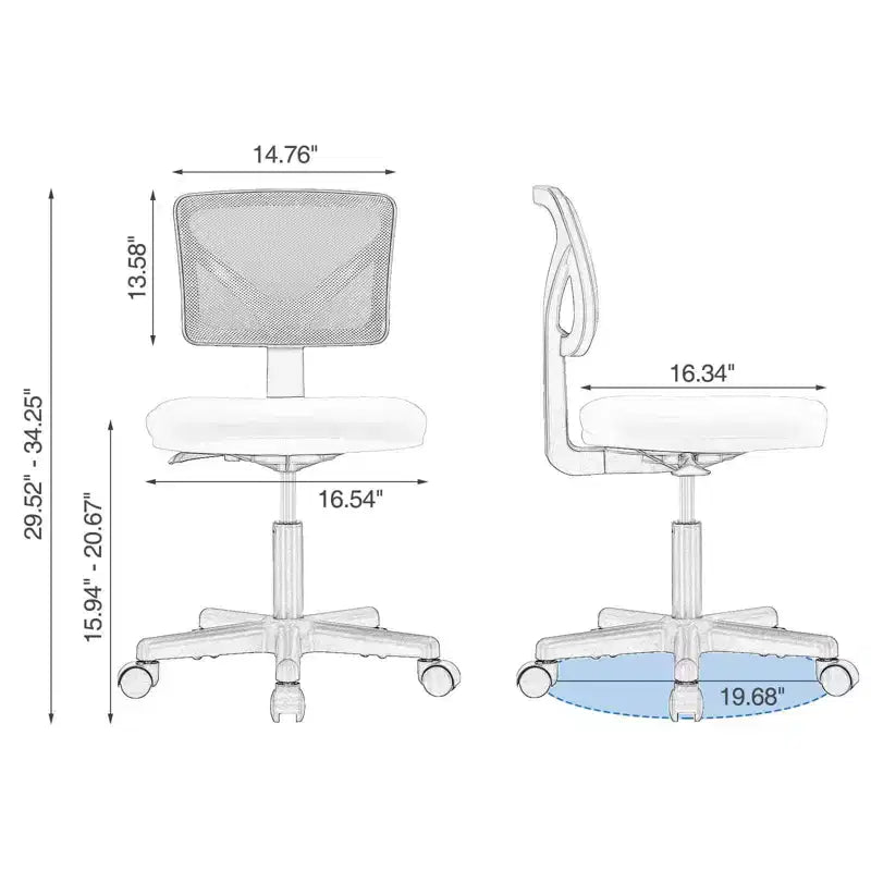 Chaise de bureau pivotante à roulettes en résille, avec hauteur réglable et support lombaire, chaise de jeu à dossier bas pour le bureau
