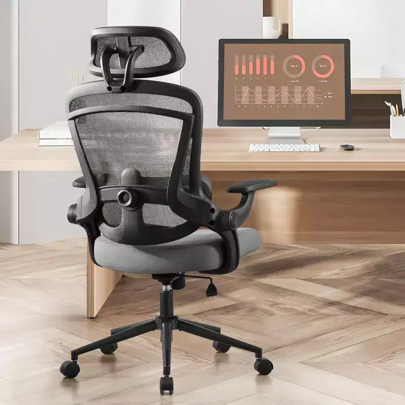 Chaise de bureau à roulettes en maille, avec soutien lombaire et appui-tête réglables, chaise de jeu avec accoudoirs relevables souples pour le bureau