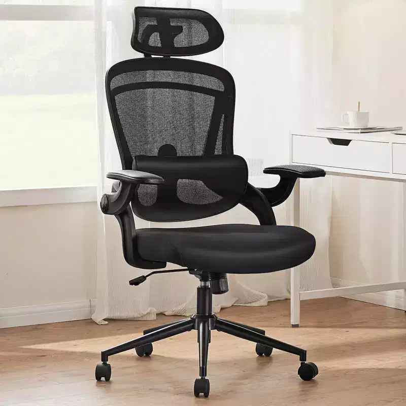 Chaise de bureau à roulettes en maille, avec soutien lombaire et appui-tête réglables, chaise de jeu avec accoudoirs relevables souples pour le bureau