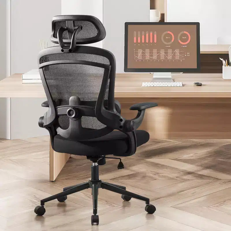 Chaise de bureau à roulettes en maille, avec soutien lombaire et appui-tête réglables, chaise de jeu avec accoudoirs relevables souples pour le bureau