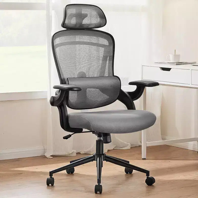 Chaise de bureau à roulettes en maille, avec soutien lombaire et appui-tête réglables, chaise de jeu avec accoudoirs relevables souples pour le bureau
