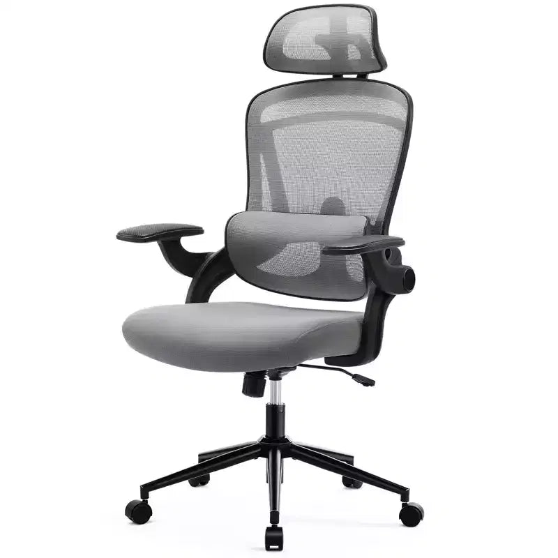 Chaise de bureau à roulettes en maille, avec soutien lombaire et appui-tête réglables, chaise de jeu avec accoudoirs relevables souples pour le bureau