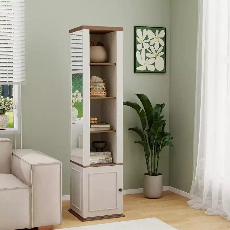 AndMakers Antique White Wood 15.74 in. Pantry Cabinet with 7 Shelves