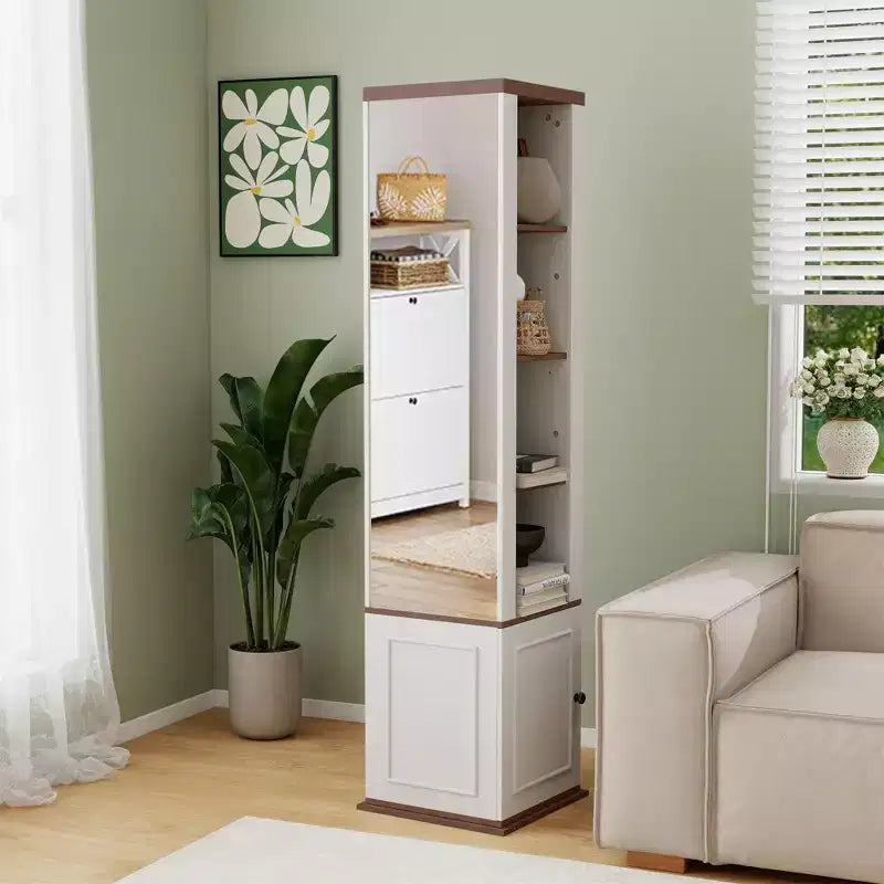 AndMakers Antique White Wood 15.74 in. Pantry Cabinet with 7 Shelves