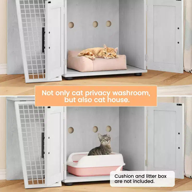 Cat Litter Box Furniture, Hidden Litter Box Enclosure 41.9'' - Double Layer Modern Cat House with Platform Ladder Indoor Washroom Villa Cabinet