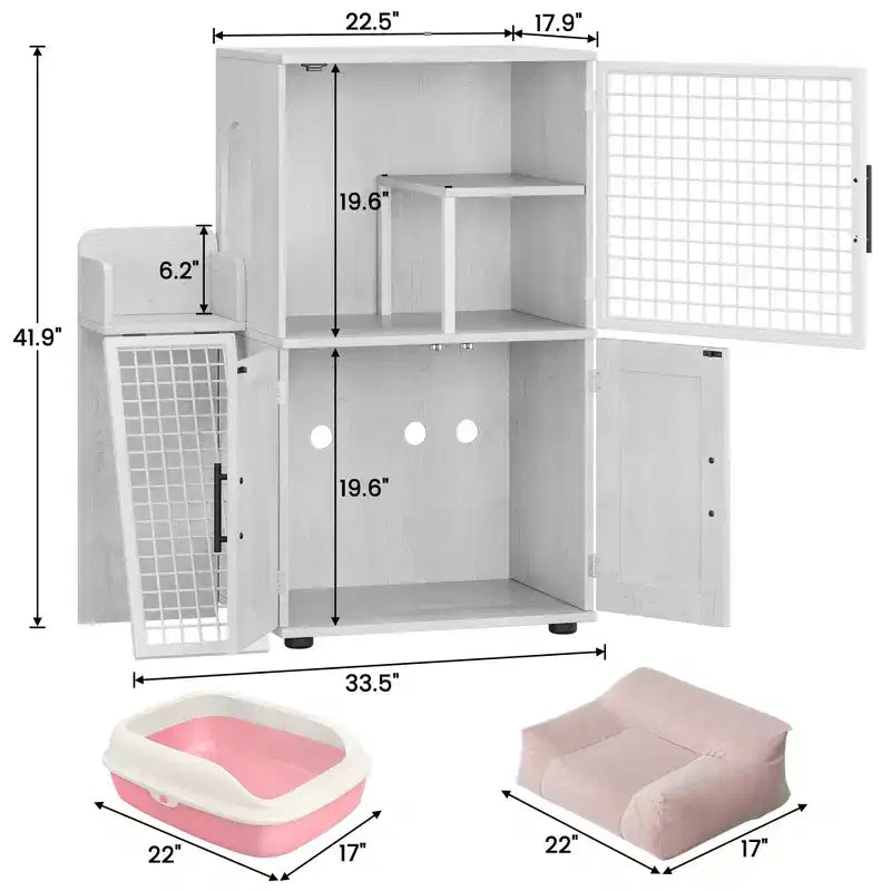 Cat Litter Box Furniture, Hidden Litter Box Enclosure 41.9'' - Double Layer Modern Cat House with Platform Ladder Indoor Washroom Villa Cabinet