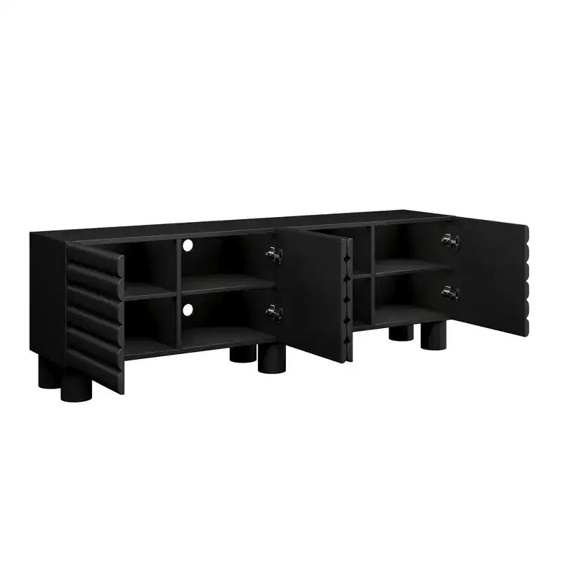 Meuble TV moderne avec rangement pour TV 75 pouces, console média solide avec étagères réglables, meuble TV avec porte ondulée