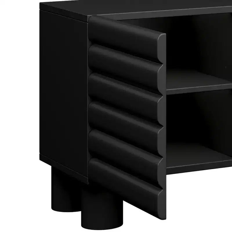 Meuble TV moderne avec rangement pour TV 75 pouces, console média solide avec étagères réglables, meuble TV avec porte ondulée