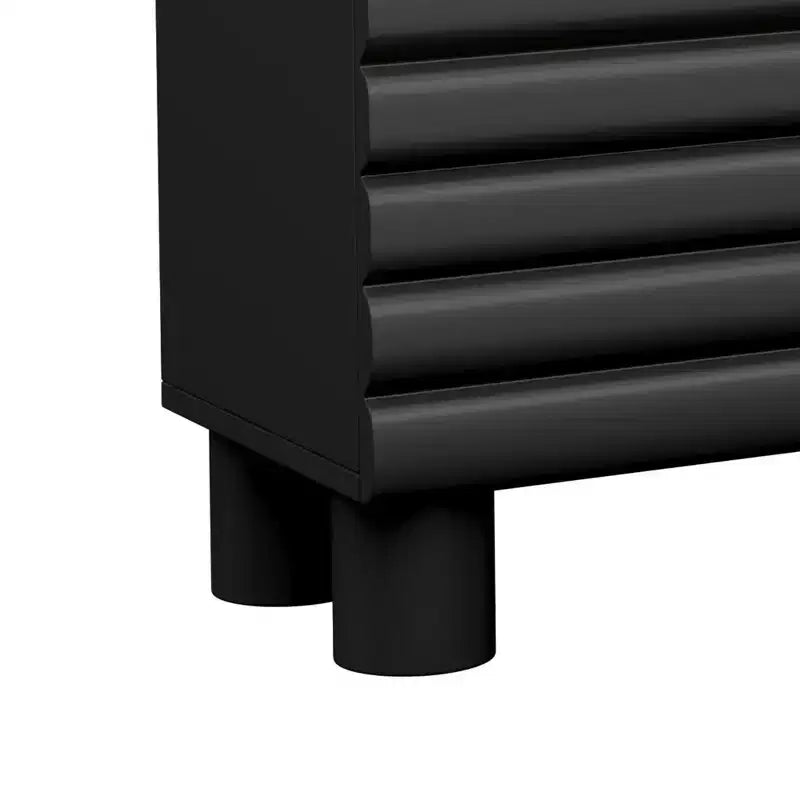 Meuble TV moderne avec rangement pour TV 75 pouces, console média solide avec étagères réglables, meuble TV avec porte ondulée
