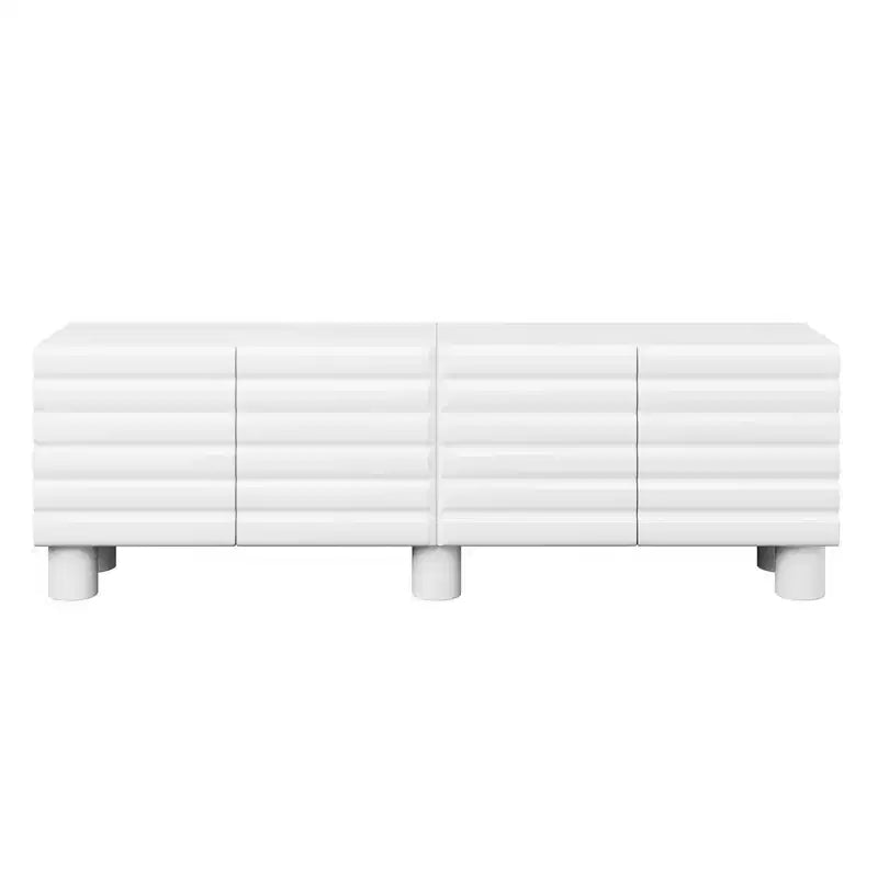 Meuble TV moderne avec rangement pour TV 75 pouces, console média solide avec étagères réglables, meuble TV avec porte ondulée