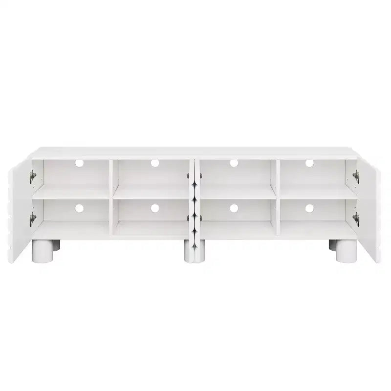 Meuble TV moderne avec rangement pour TV 75 pouces, console média solide avec étagères réglables, meuble TV avec porte ondulée