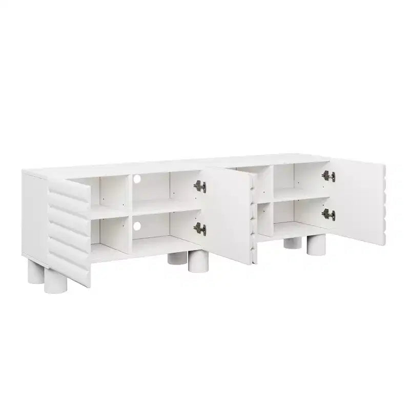 Meuble TV moderne avec rangement pour TV 75 pouces, console média solide avec étagères réglables, meuble TV avec porte ondulée