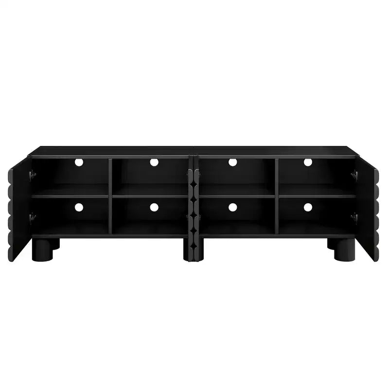 Meuble TV moderne avec rangement pour TV 75 pouces, console média solide avec étagères réglables, meuble TV avec porte ondulée