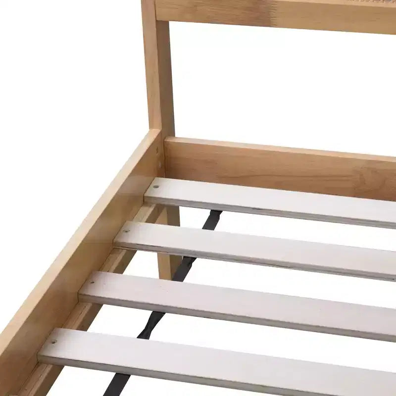 Lit King Size avec tête de lit en rotin, 2 tiroirs de rangement, lattes et pieds de support renforcés