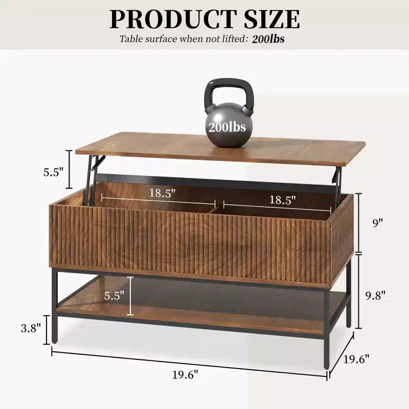 GDFStudio Sorren Rustic Lift-Top Coffee Table with Hidden Storage and Two-Tier Shelf