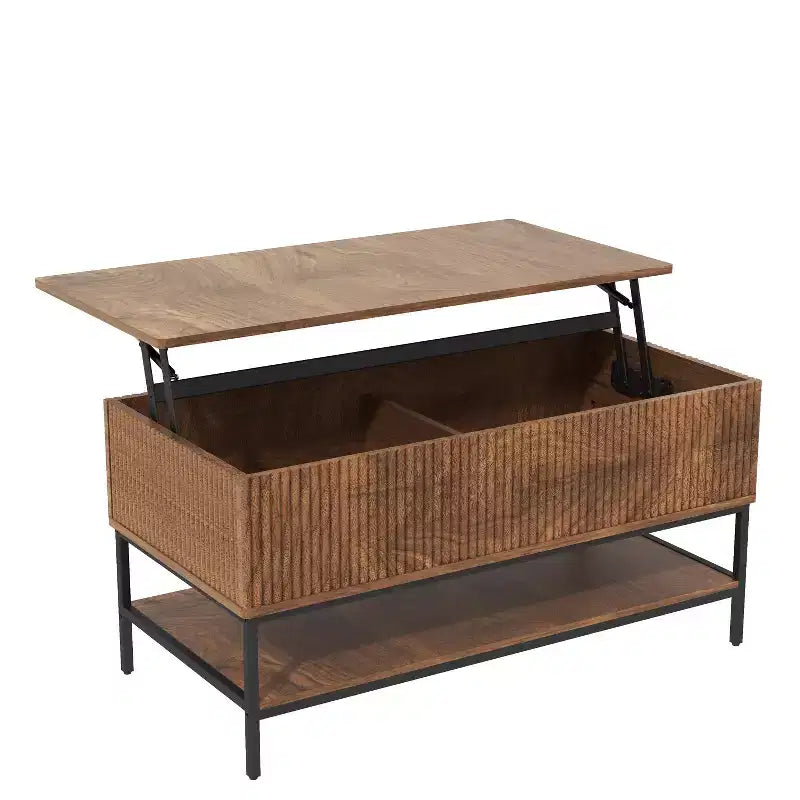 GDFStudio Sorren Rustic Lift-Top Coffee Table with Hidden Storage and Two-Tier Shelf
