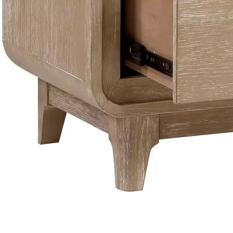 Table de chevet moderne en bois avec 2 tiroirs de rangement, coins arrondis, poignées métalliques, pour chambre à coucher ou chambre d'amis