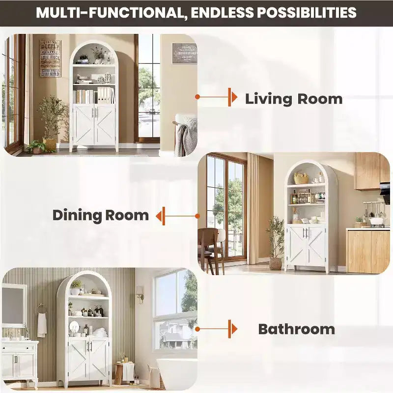 Bibliothèque arquée avec portes - Étagère de présentation ouverte à 5 niveaux, Meuble de rangement moderne pour bureau à domicile, salon, bibliothèque