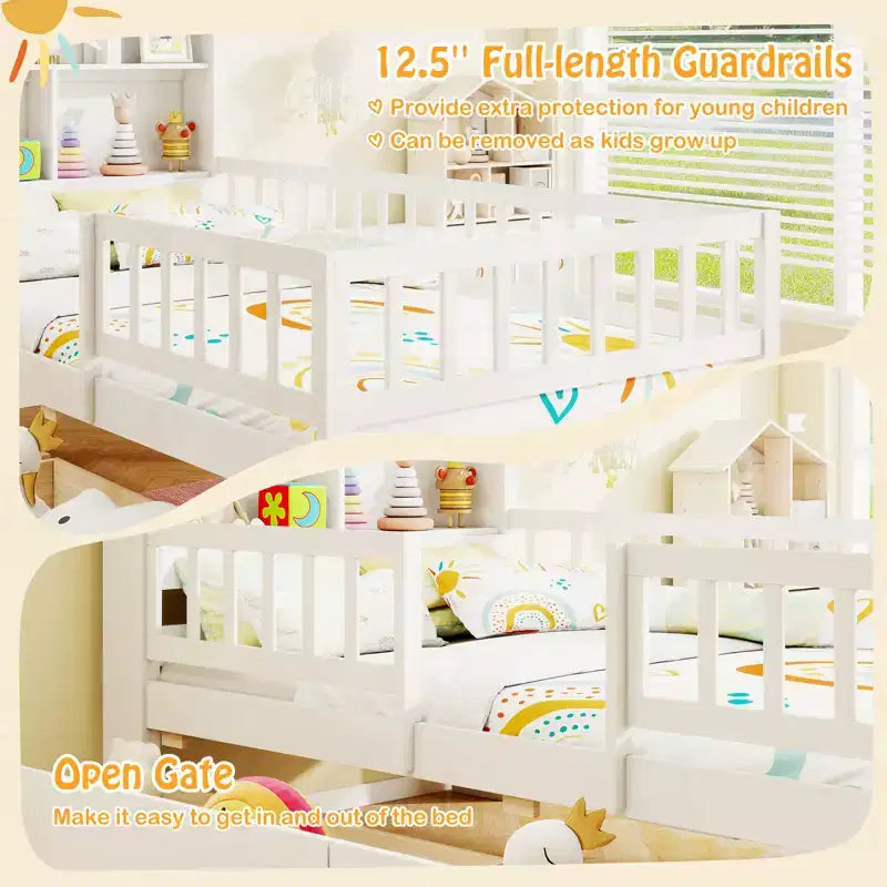 Lit cabane double avec 2 tiroirs Lit enfant avec tête de lit de rangement