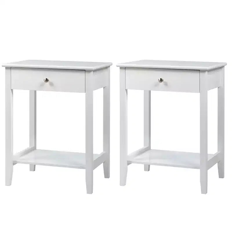 Table d'appoint de canapé-table de chevet 2 pièces avec étagère et tiroir blanc pour chambre et salon