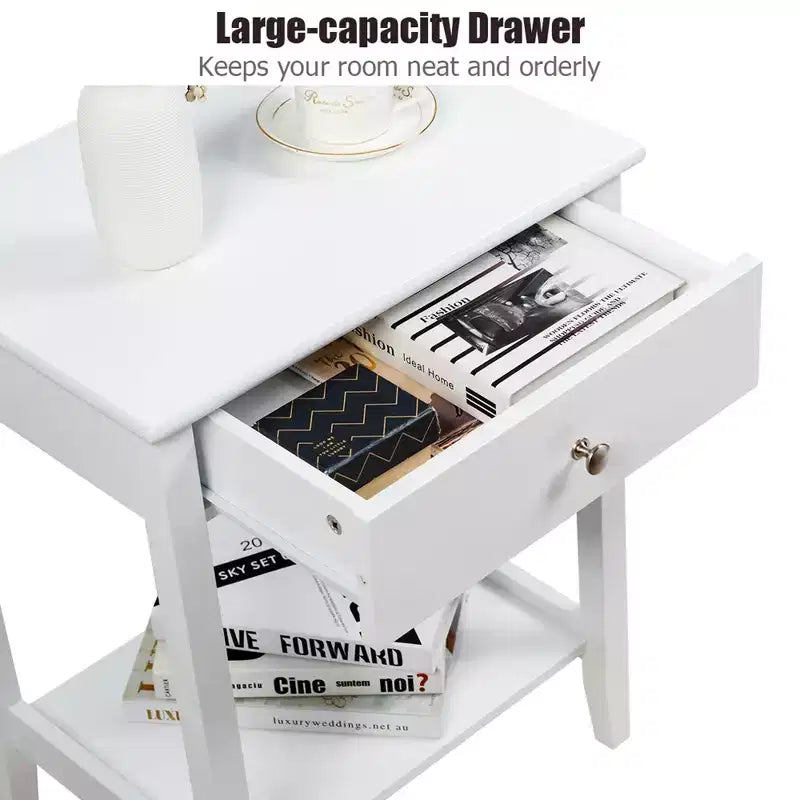 Table d'appoint de canapé-table de chevet 2 pièces avec étagère et tiroir blanc pour chambre et salon