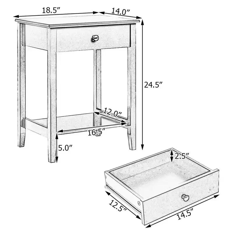 Table d'appoint de canapé-table de chevet 2 pièces avec étagère et tiroir blanc pour chambre et salon