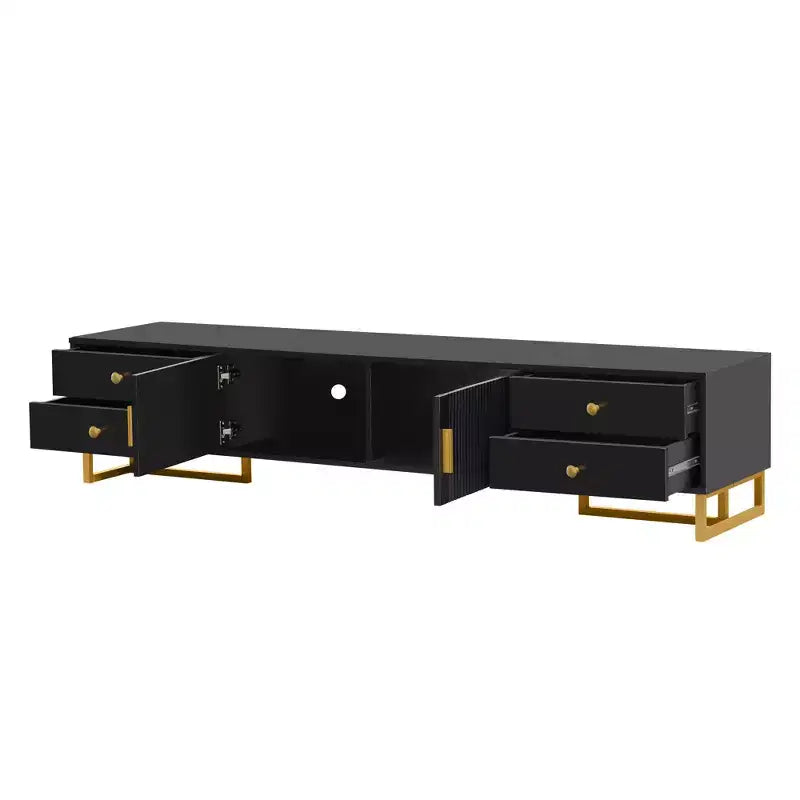 Meuble TV moderne pour téléviseur 65 pouces, meuble de divertissement, console multimédia avec tiroir, meuble de rangement TV en bois avec pieds dorés