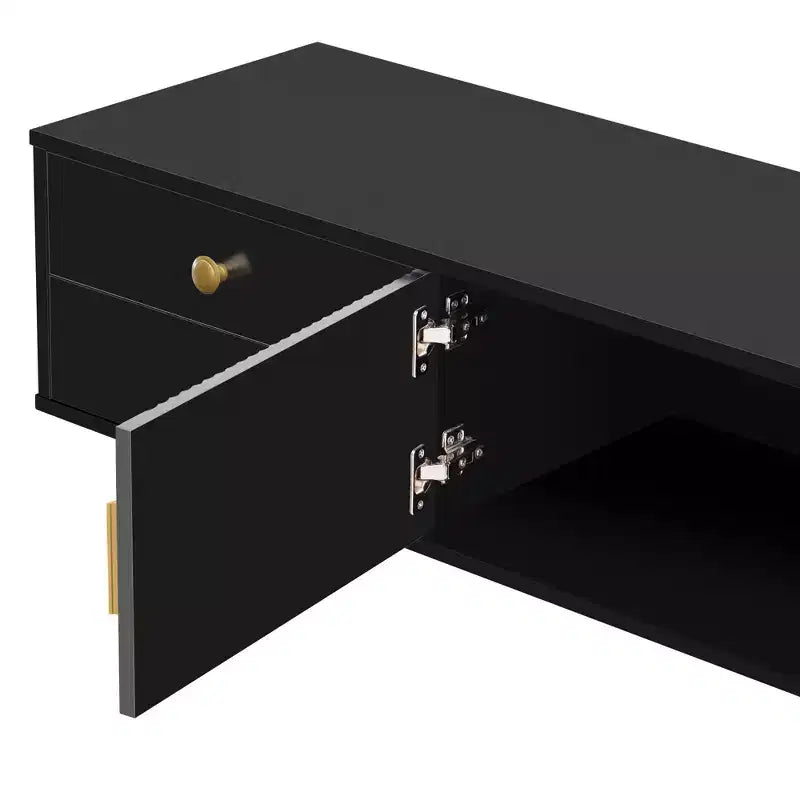 Meuble TV moderne pour téléviseur 65 pouces, meuble de divertissement, console multimédia avec tiroir, meuble de rangement TV en bois avec pieds dorés