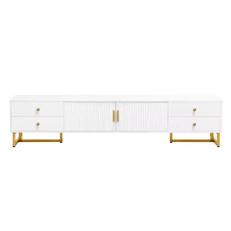 Meuble TV moderne pour téléviseur 65 pouces, meuble de divertissement, console multimédia avec tiroir, meuble de rangement TV en bois avec pieds dorés