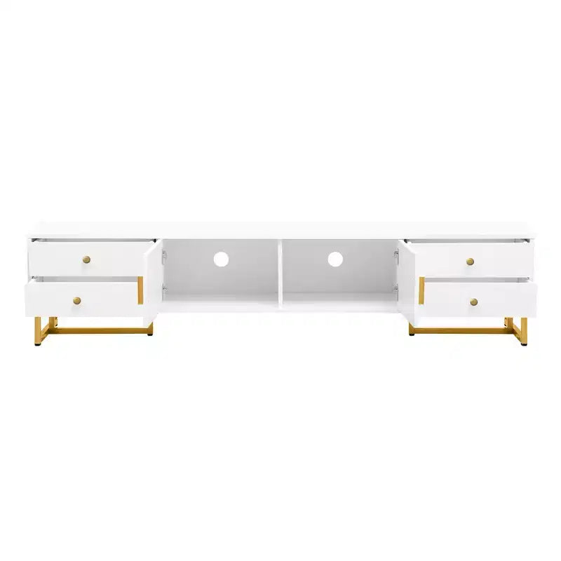 Meuble TV moderne pour téléviseur 65 pouces, meuble de divertissement, console multimédia avec tiroir, meuble de rangement TV en bois avec pieds dorés