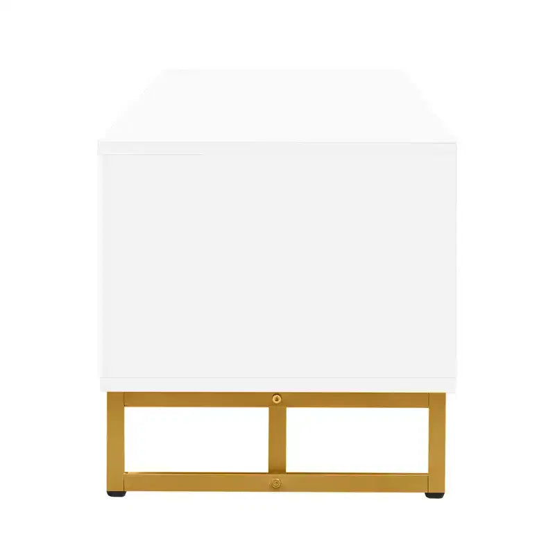 Meuble TV moderne pour téléviseur 65 pouces, meuble de divertissement, console multimédia avec tiroir, meuble de rangement TV en bois avec pieds dorés