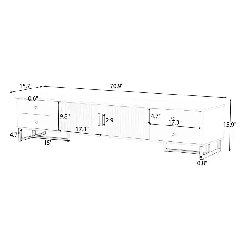 Meuble TV moderne pour téléviseur 65 pouces, meuble de divertissement, console multimédia avec tiroir, meuble de rangement TV en bois avec pieds dorés