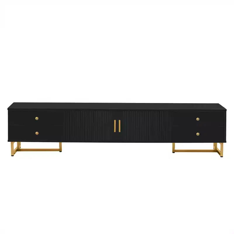 Meuble TV moderne pour téléviseur 65 pouces, meuble de divertissement, console multimédia avec tiroir, meuble de rangement TV en bois avec pieds dorés