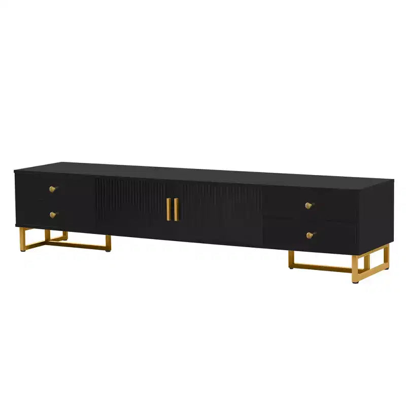 Meuble TV moderne pour téléviseur 65 pouces, meuble de divertissement, console multimédia avec tiroir, meuble de rangement TV en bois avec pieds dorés