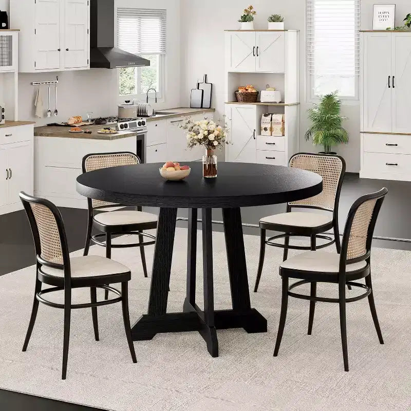 Table à manger pour 4 à 6 personnes, table à manger ronde de 120 cm, table de cuisine en bois avec pieds robustes, table de salle à manger pour salle à manger, cuisine