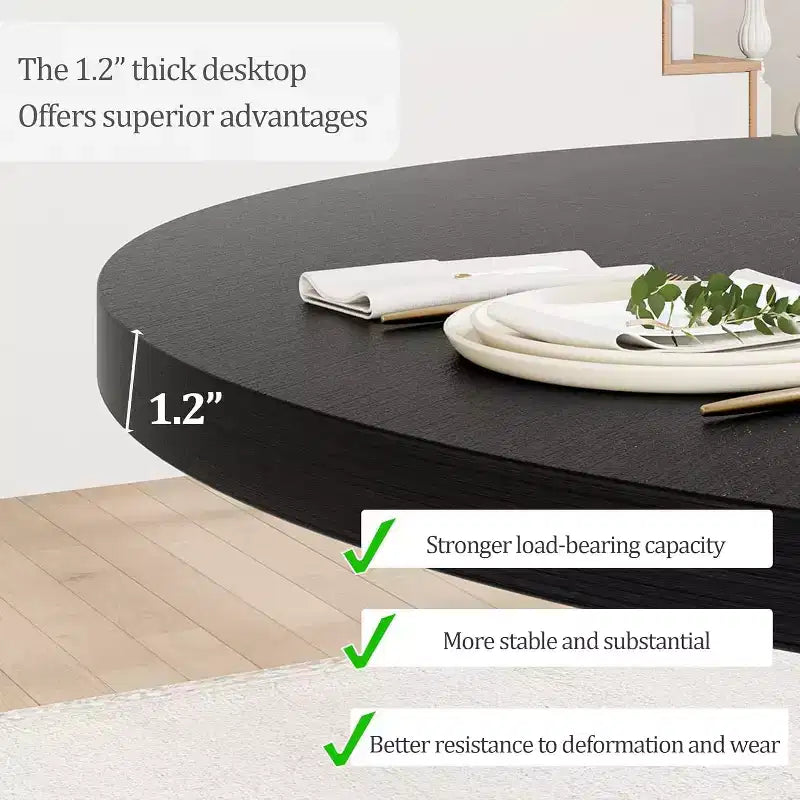 Table à manger pour 4 à 6 personnes, table à manger ronde de 120 cm, table de cuisine en bois avec pieds robustes, table de salle à manger pour salle à manger, cuisine