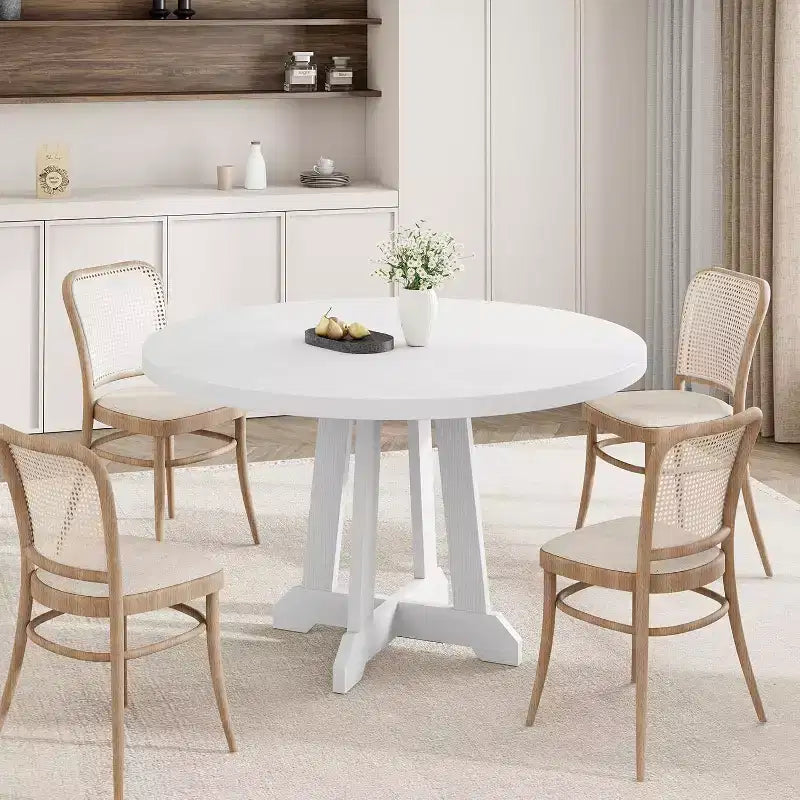 Table à manger pour 4 à 6 personnes, table à manger ronde de 120 cm, table de cuisine en bois avec pieds robustes, table de salle à manger pour salle à manger, cuisine