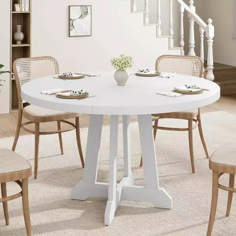 Table à manger pour 4 à 6 personnes, table à manger ronde de 120 cm, table de cuisine en bois avec pieds robustes, table de salle à manger pour salle à manger, cuisine