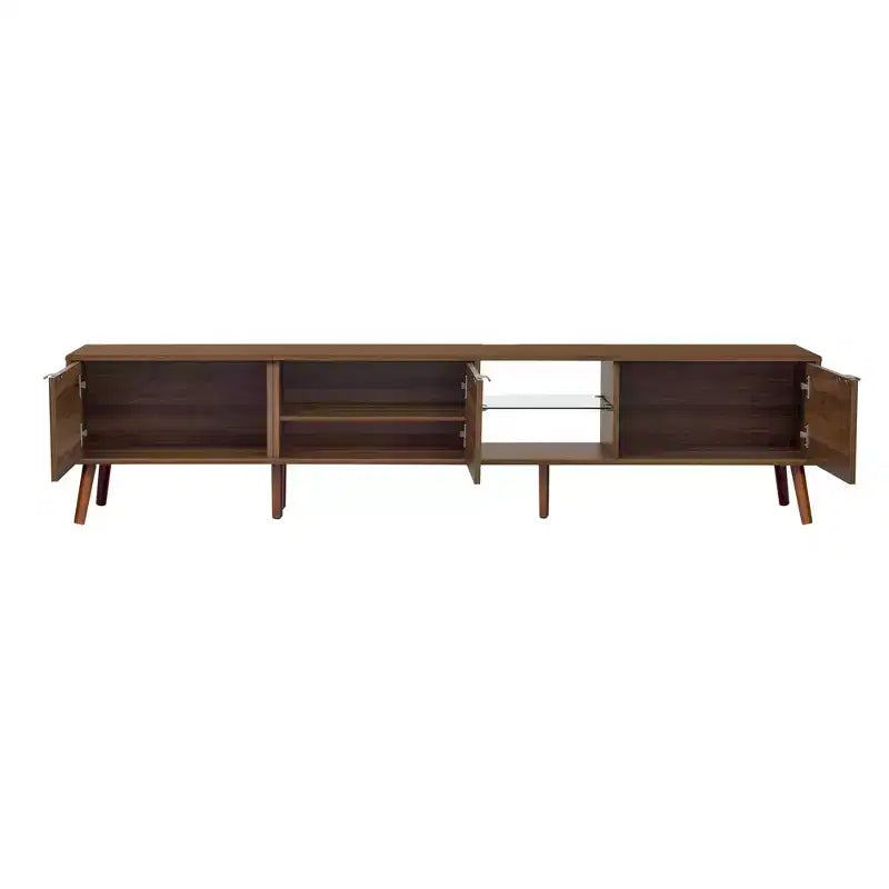 Mid Century TV Stand with Doors for 85 inch TV, Wood TV Storage Cabinet Table with Solid Wood Legs for Living Room, Walnut